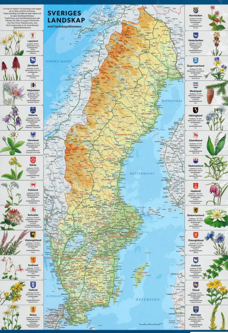 Kartförlaget : Sverige karta med landskapsblommor (1000)