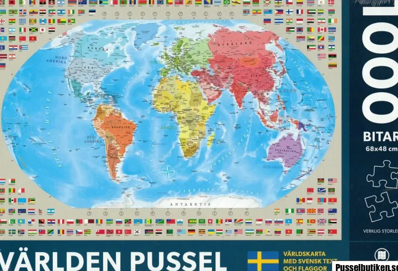Kartförlaget : Världskarta med svensk text och flaggor (1000)