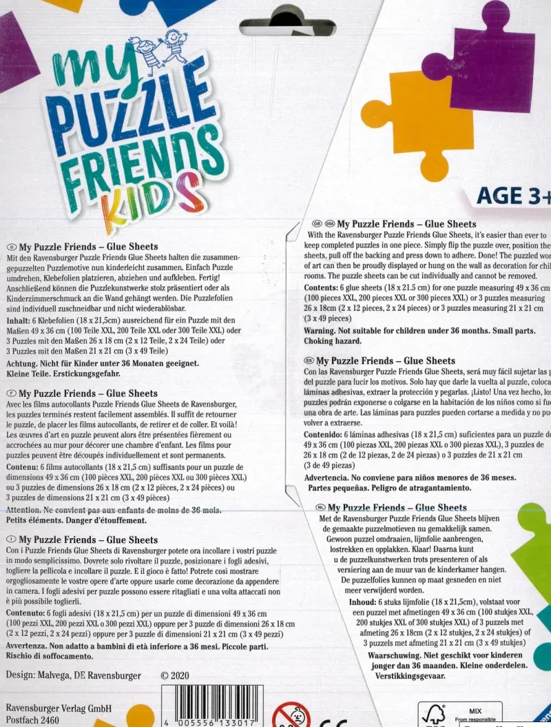 Ravensburger Puzzle Glue Sheets - My Puzzle Friends Kids, Limark (6 st) -