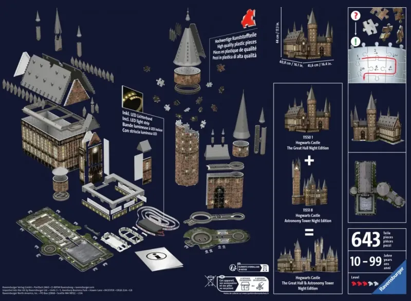 Ravensburger : 3D - Harry Potter, Hogwarts Castle - The Great Hall, Night Edition (643)